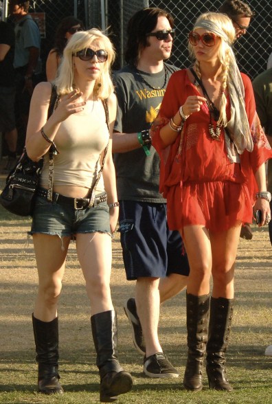 Courtney Love and Kimberly Stewart attend the Coachella Valley Music and Arts Festival